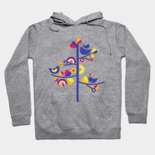 Retro birds on a tree illustration Hoodie